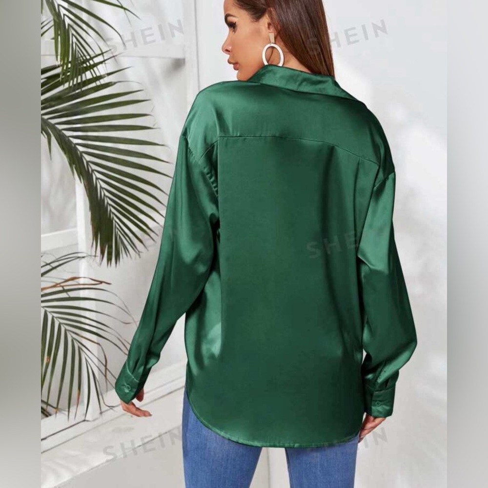Shein Women’s Green Classic Solid Button Through … - image 2